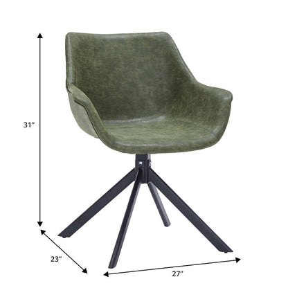 Markley Modern Leather Dining Swival Arm Chair in Green