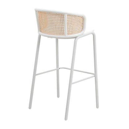 Ervilla Mid-Century Modern Wicker Bar Stool in White