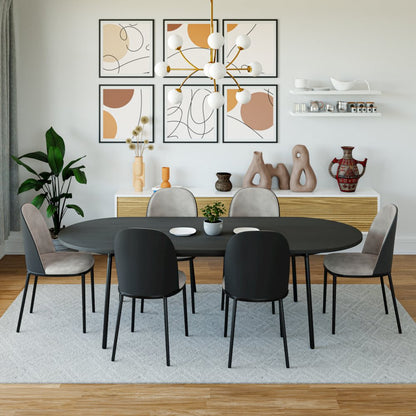 Tule Modern 83" Oval Dining Table with MDF Top and Black Steel Legs in Black