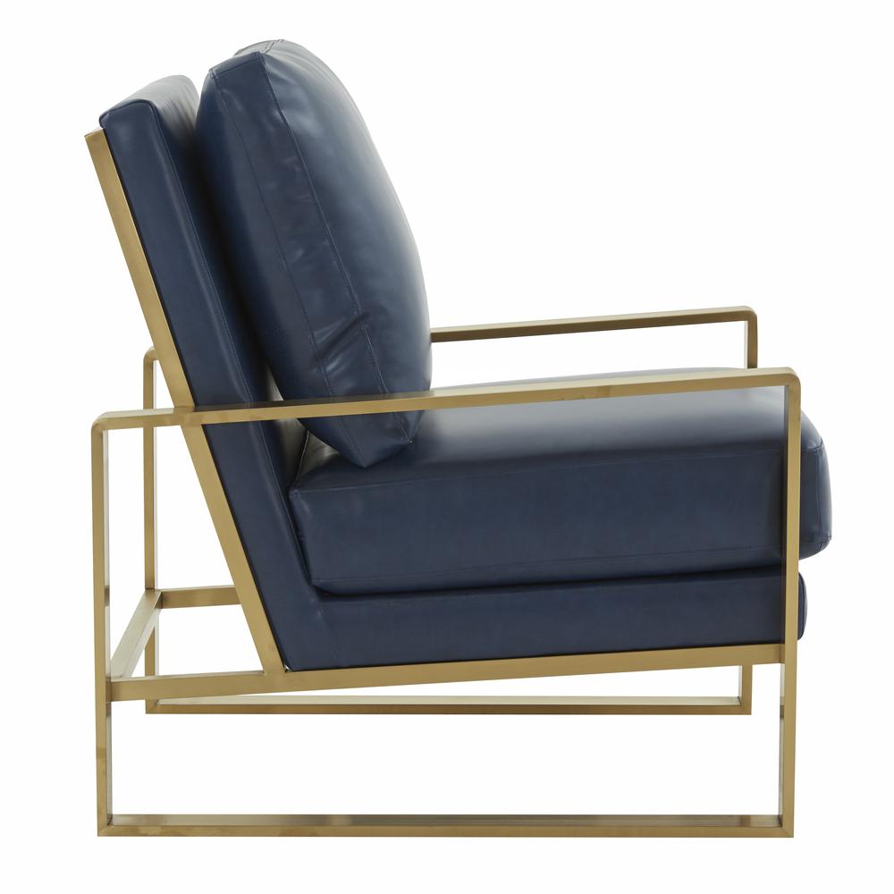 LeisureMod Jefferson Leather Modern Design Accent Armchair With Elegant Gold Frame, Navy Blue
