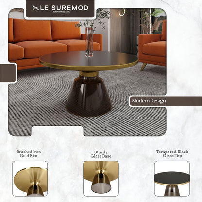 Tully Collection Glass Coffee Table Grey glass, Gold Rim with Black Glass top
