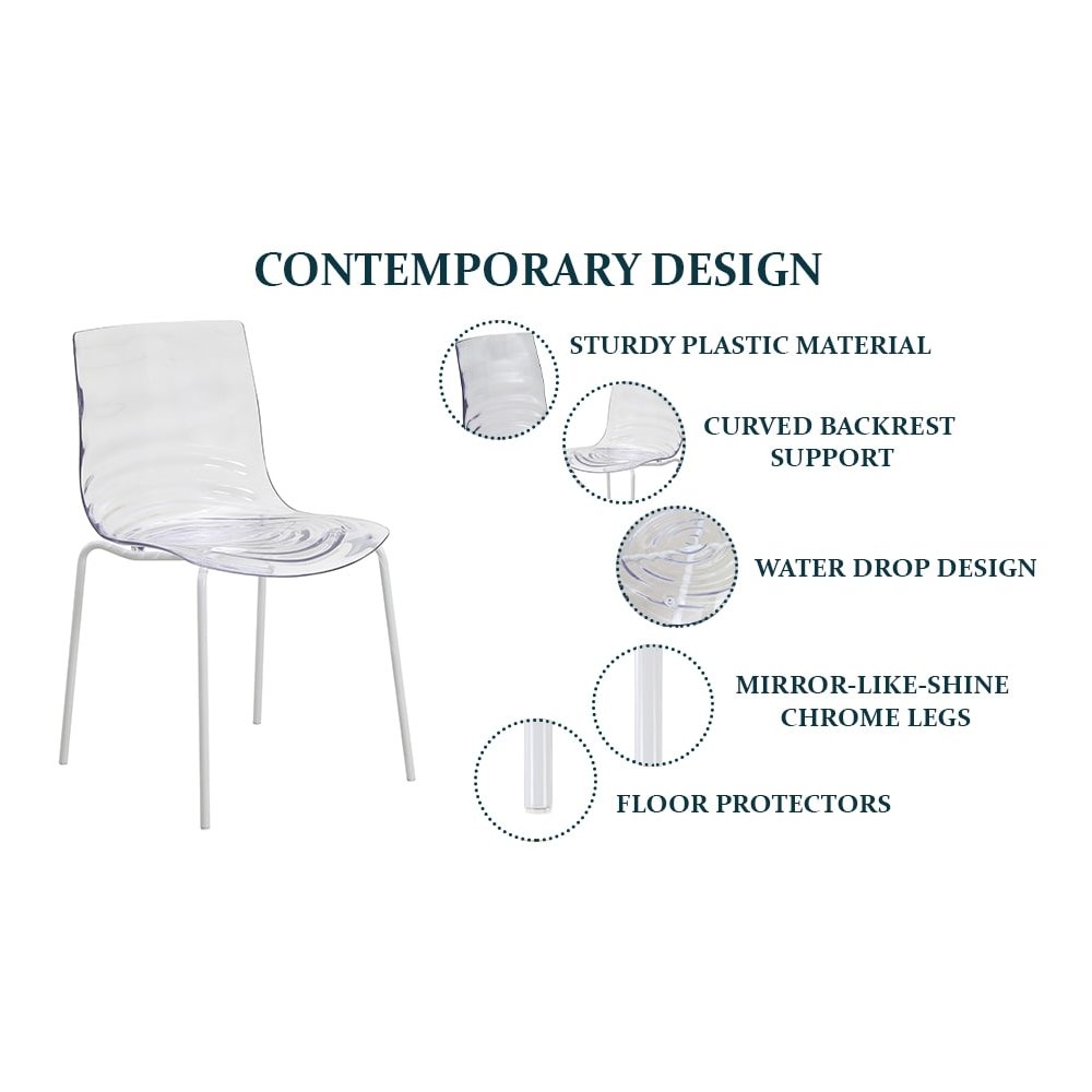 Astor Water Ripple Design Dining Chair in White Base Clear Seat Set of 2