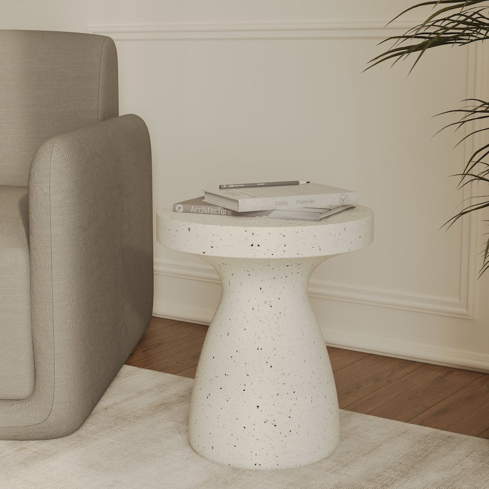 Modern Side End Table Wisp Series In Terrazzo White