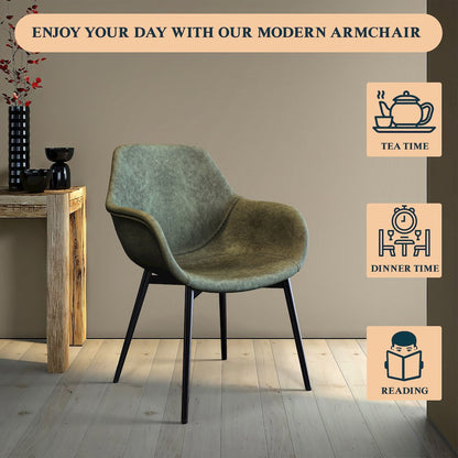Markley Modern Leather Dining Arm Chair With Metal Legs