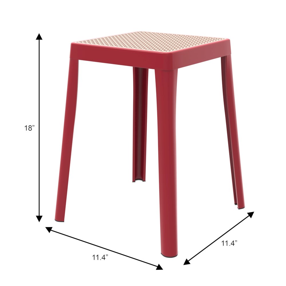 Tresse Series Stackable Poly Stool With Wicker Top 12 in Red