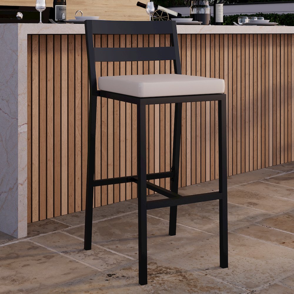 Chelsea Collection Modern Aluminum Outdoor Chair in black with Beige Cushions