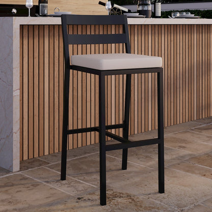 Chelsea Collection Modern Aluminum Outdoor Chair in black with Beige Cushions