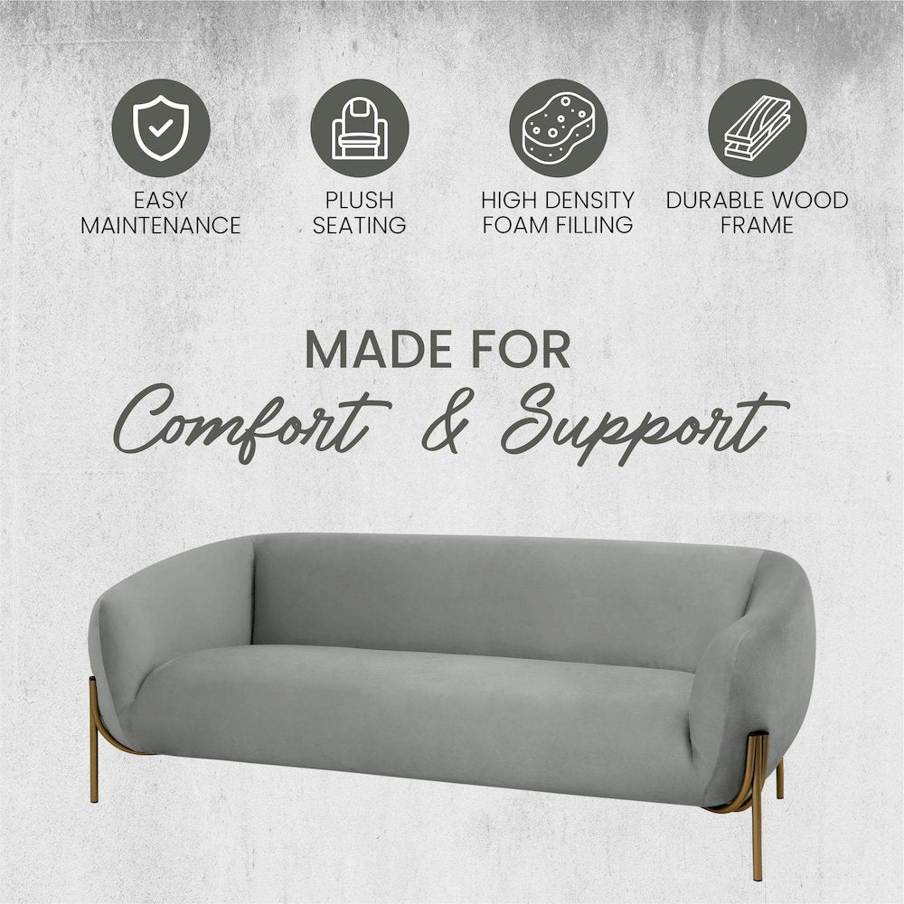 Zuno Three-Seater Sofa Upholstered in Velvet Wide Couch