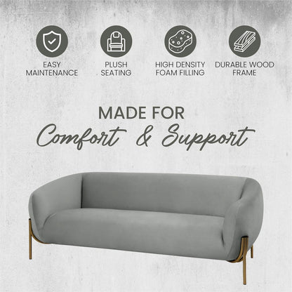 Zuno Three-Seater Sofa Upholstered in Velvet Wide Couch
