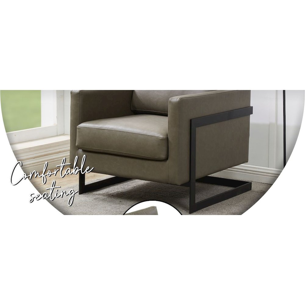 Lincoln Leather Accent Armchair With Black Steel Frame in Grey
