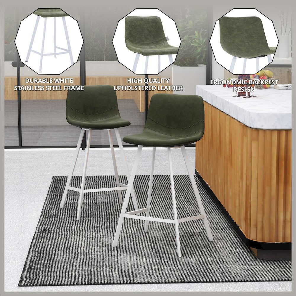 Elland - Counter stool - Olive Green- White Base