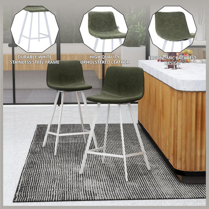 Elland - Counter stool - Olive Green- White Base