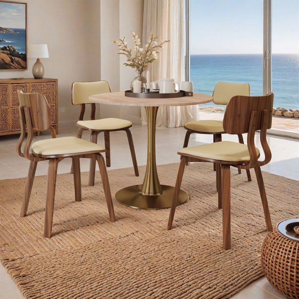 Bristol 35" round dining table Gold Base With Natural Wood Top