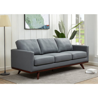 Chester Modern Leather Sofa With Birch Wood Base