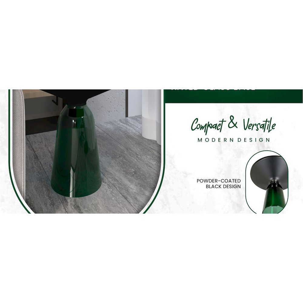 Tully Collection Glass side Table Green glass, Black Rim with Black Glass top