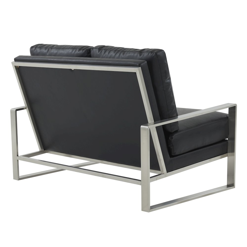 Jefferson Contemporary Modern Faux Leather Loveseat With Silver Frame