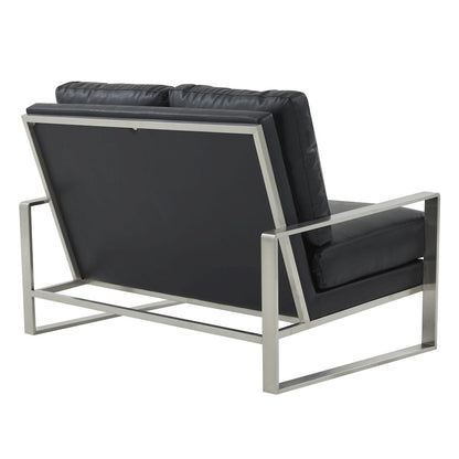 Jefferson Contemporary Modern Faux Leather Loveseat With Silver Frame