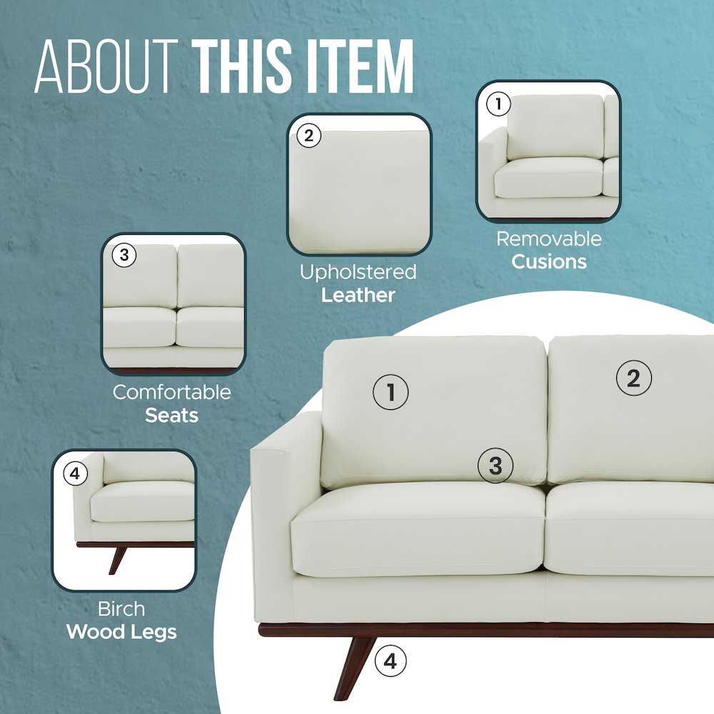 Chester Modern Leather Loveseat With Birch Wood Base