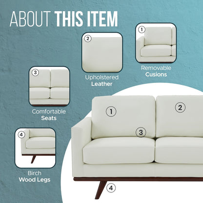 Chester Modern Leather Loveseat With Birch Wood Base