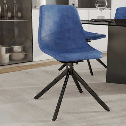 Markley Modern Leather Swival Dining Chair With Metal Legs in Blue