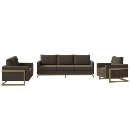 Lincoln 3-Piece Velvet Living Room Sofa Set With Gold Frame