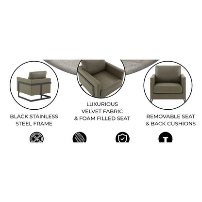 Lincoln Leather Accent Armchair With Black Steel Frame in Grey