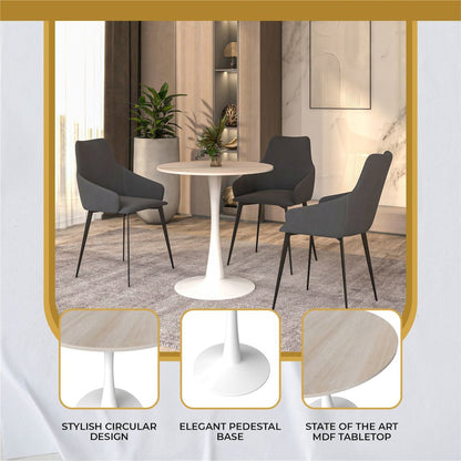 Bristol 24" round dining table White base with marbled MDF top