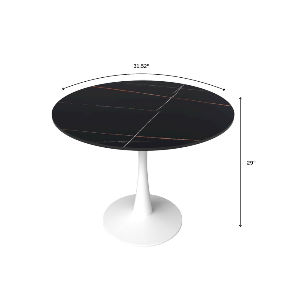 Bristol 31" round dining table White base with Black Sintered stone Top