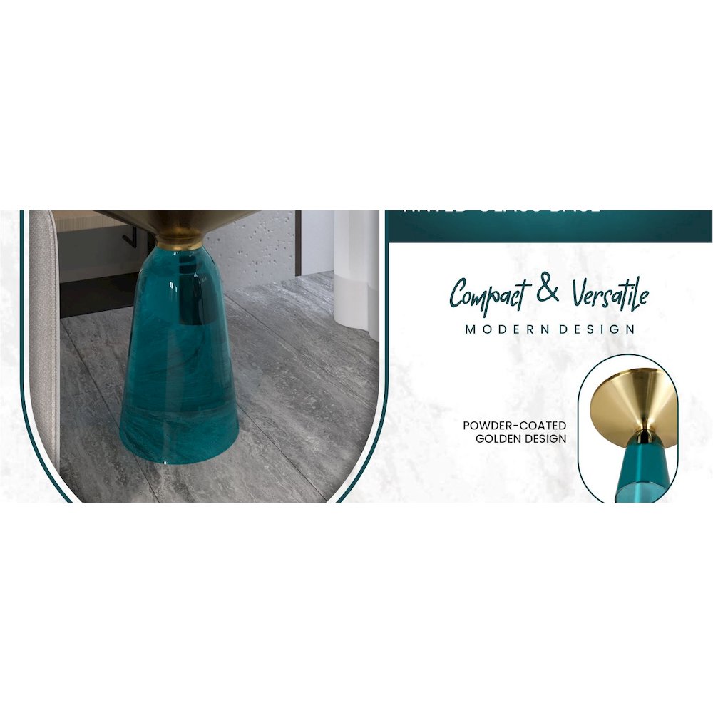 Tully Collection Glass side Table Blue glass, Gold Rim with Black Glass top
