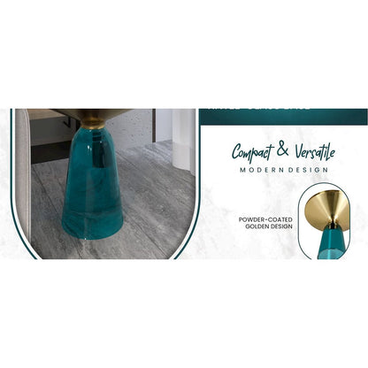 Tully Collection Glass side Table Blue glass, Gold Rim with Black Glass top