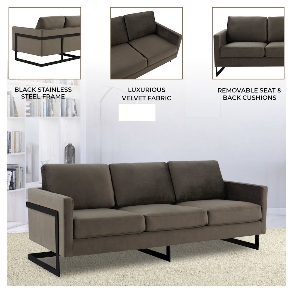 Lincoln Dark Grey Velvet Sofa With Black Frame