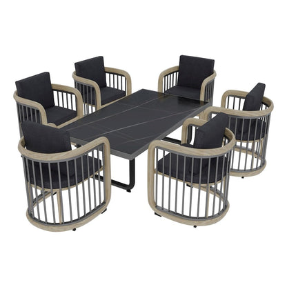 Klyra 7-Piece Aluminum Dining Set with 1 Rectangular Dining Table in Grey