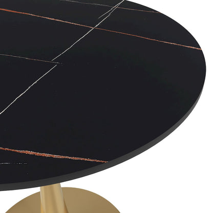 Bristol 24 round dining table Gold base with Black Sintered stone Top