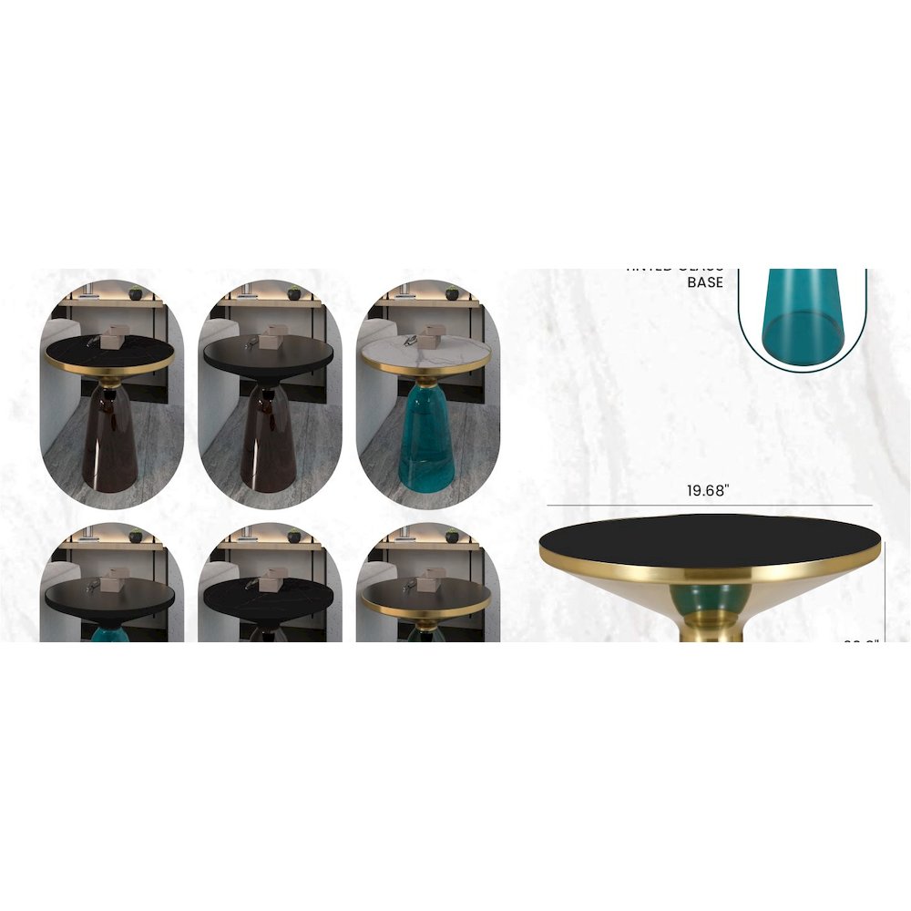 Tully Collection Glass side Table Blue glass, Gold Rim with Black Glass top