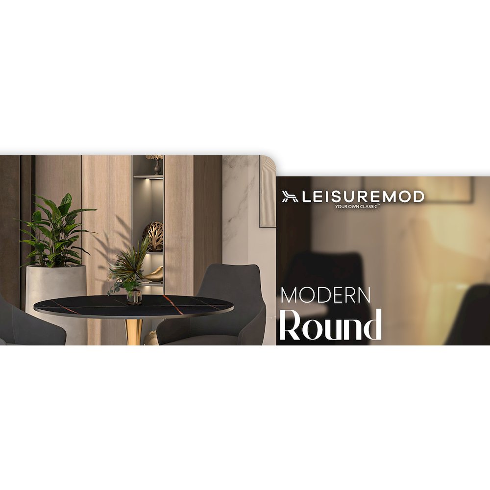 Bristol 31" round dining table Gold base with Black Sintered stone Top
