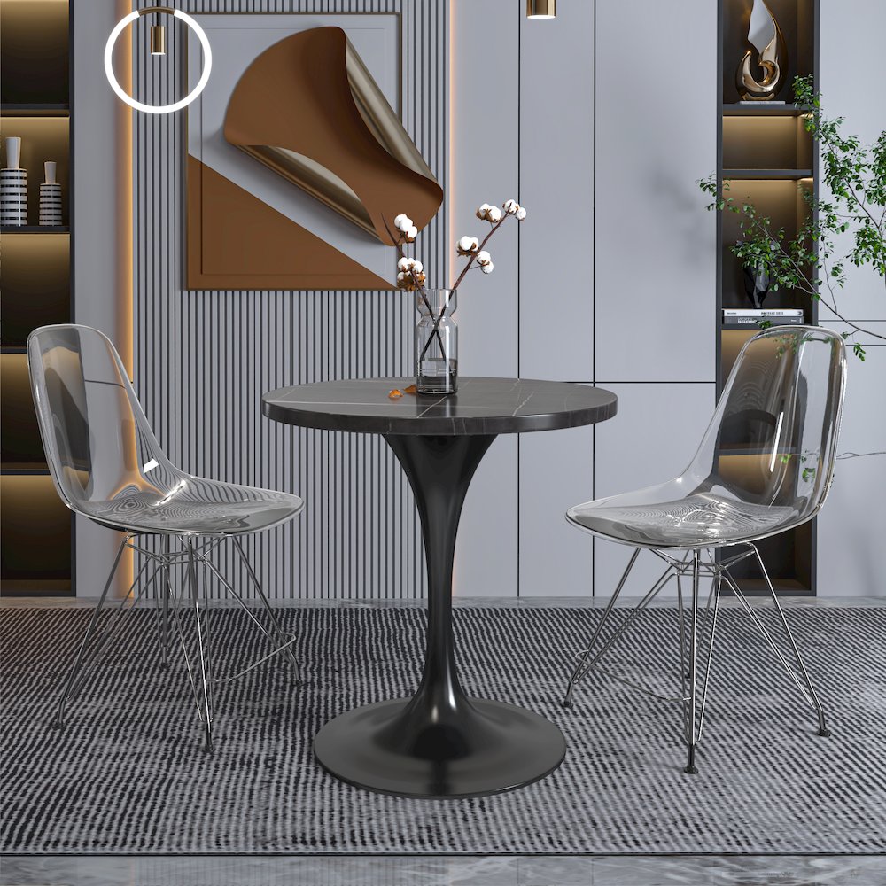 Verve Collection 27 Round Dining Table, Black Base with Sintered Stone Black Top