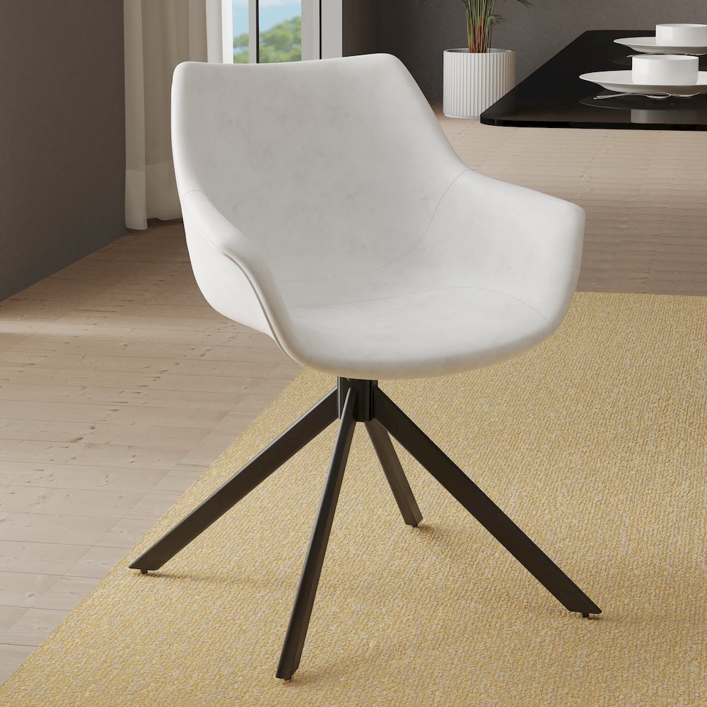 Markley Modern Leather Dining Swival Arm Chair in Light Grey