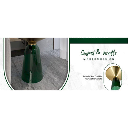 Tully Collection Glass side Table Green glass, Gold Rim with Black Glass top