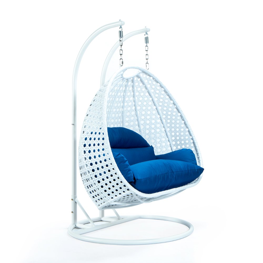 White Wicker Hanging 2 person Egg Swing Chair