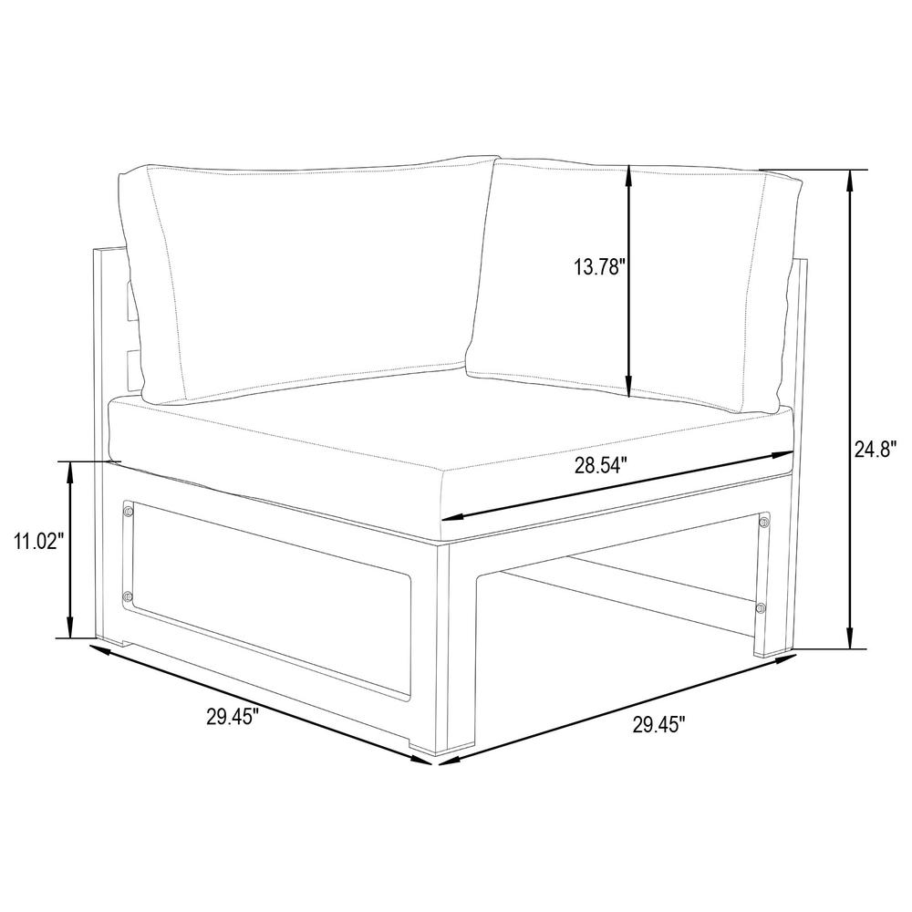 LeisureMod Chelsea 5-Piece Sectional Loveseat and Fireplace Set Black Aluminum with Cushions, Beige