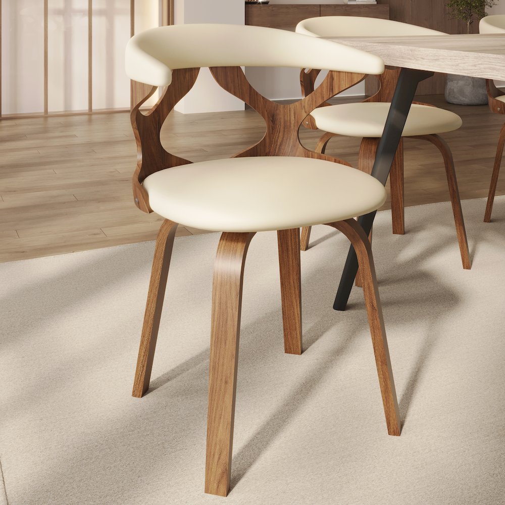 Modern Wooden Dining Chair, Walnut Frame in Taupe Klyne Collection By LeisrueMod