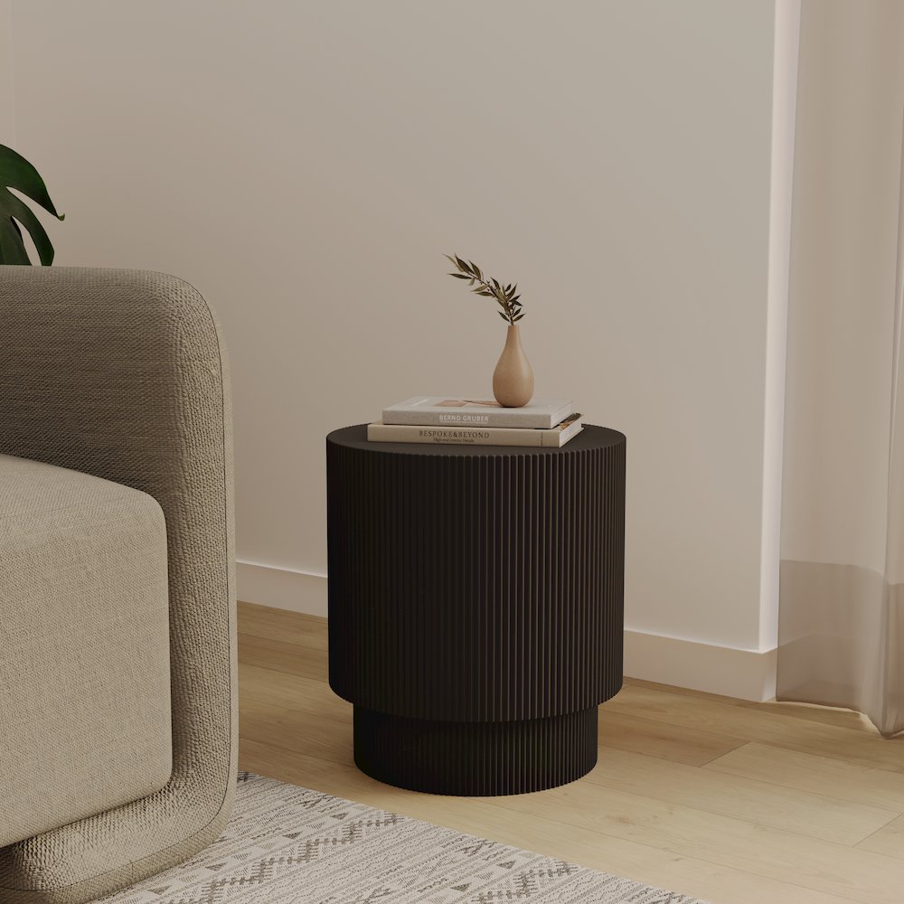 Eden Collection Fiberglass Outdoor Side Table in Black