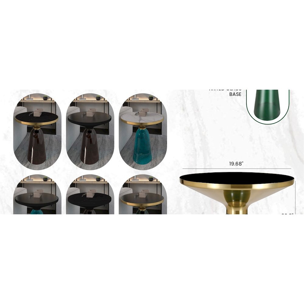 Tully Collection Glass side Table Green glass, Gold Rim with Black Glass top