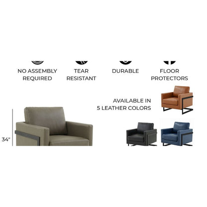 Lincoln Leather Accent Armchair With Black Steel Frame in Grey