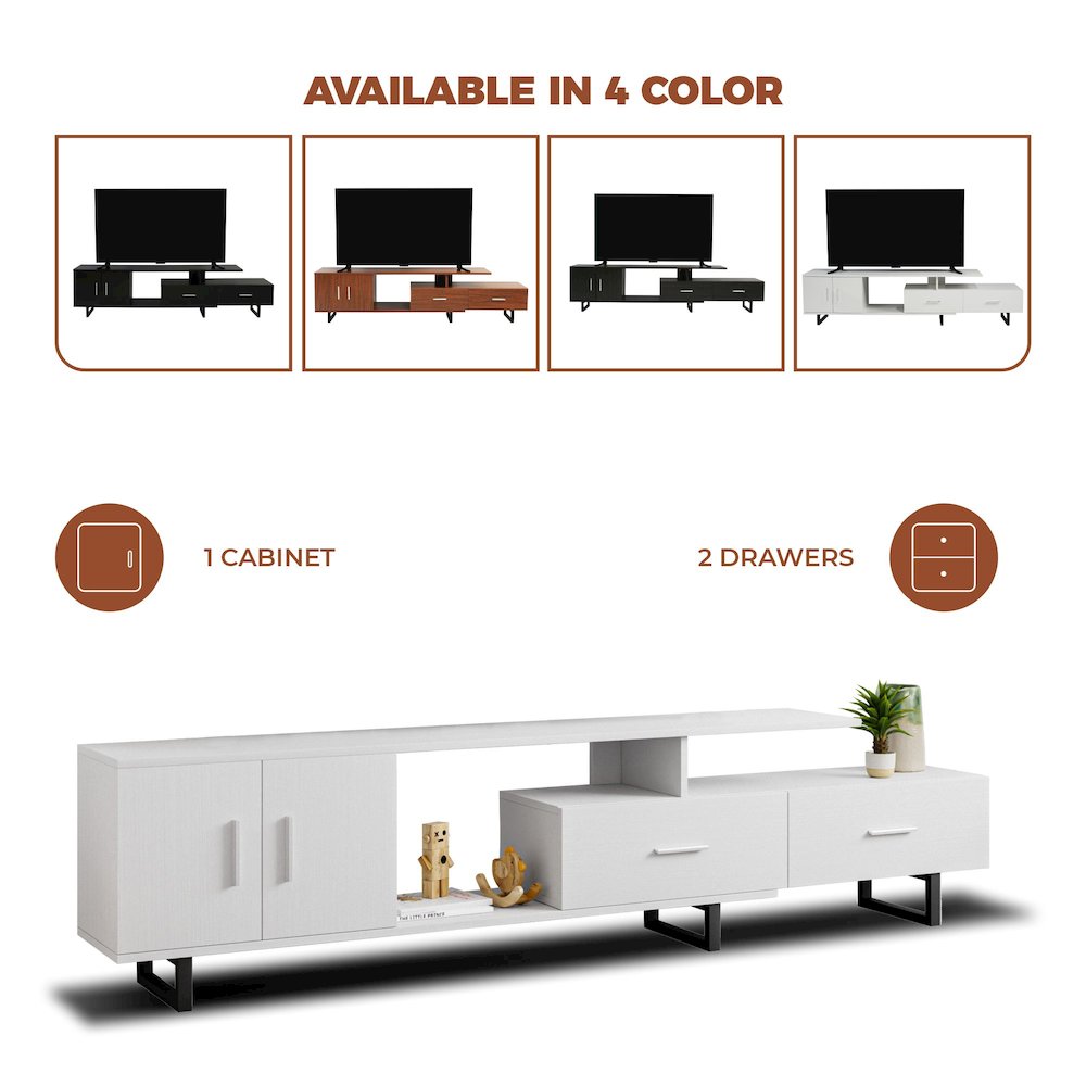 Avery Mid-Century Modern TV Stand with MDF Cabinet and Powder Coated Steel Legs