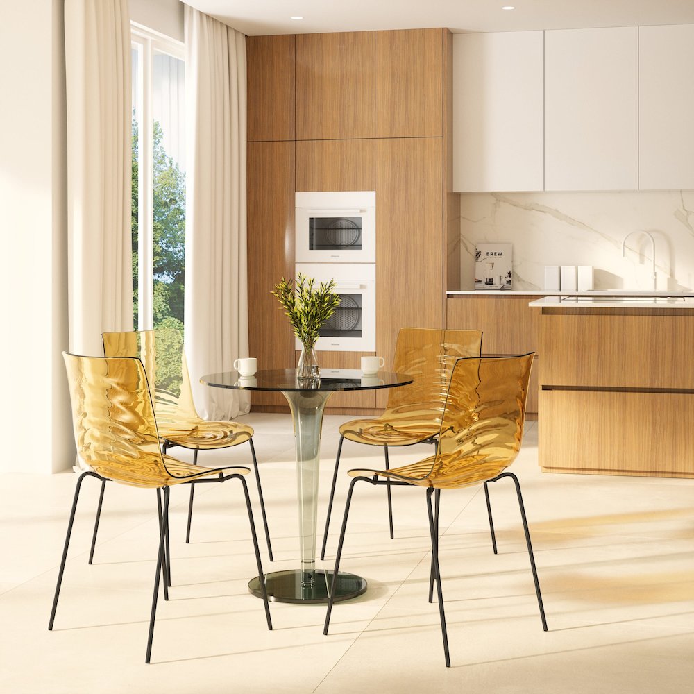 Astor Water Ripple Design Dining Chair in Black Base Orange Seat Set of 4
