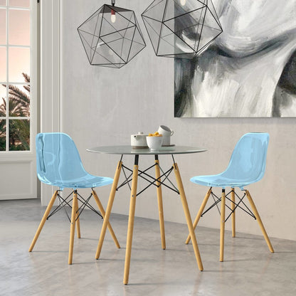 Dover 3-Piece Dining Set with Round Clear Glass Top Bistro Table in Blue