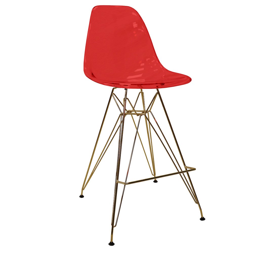 Cresco Counter Height Chair With Eiffel Gold Base In Transparent Red