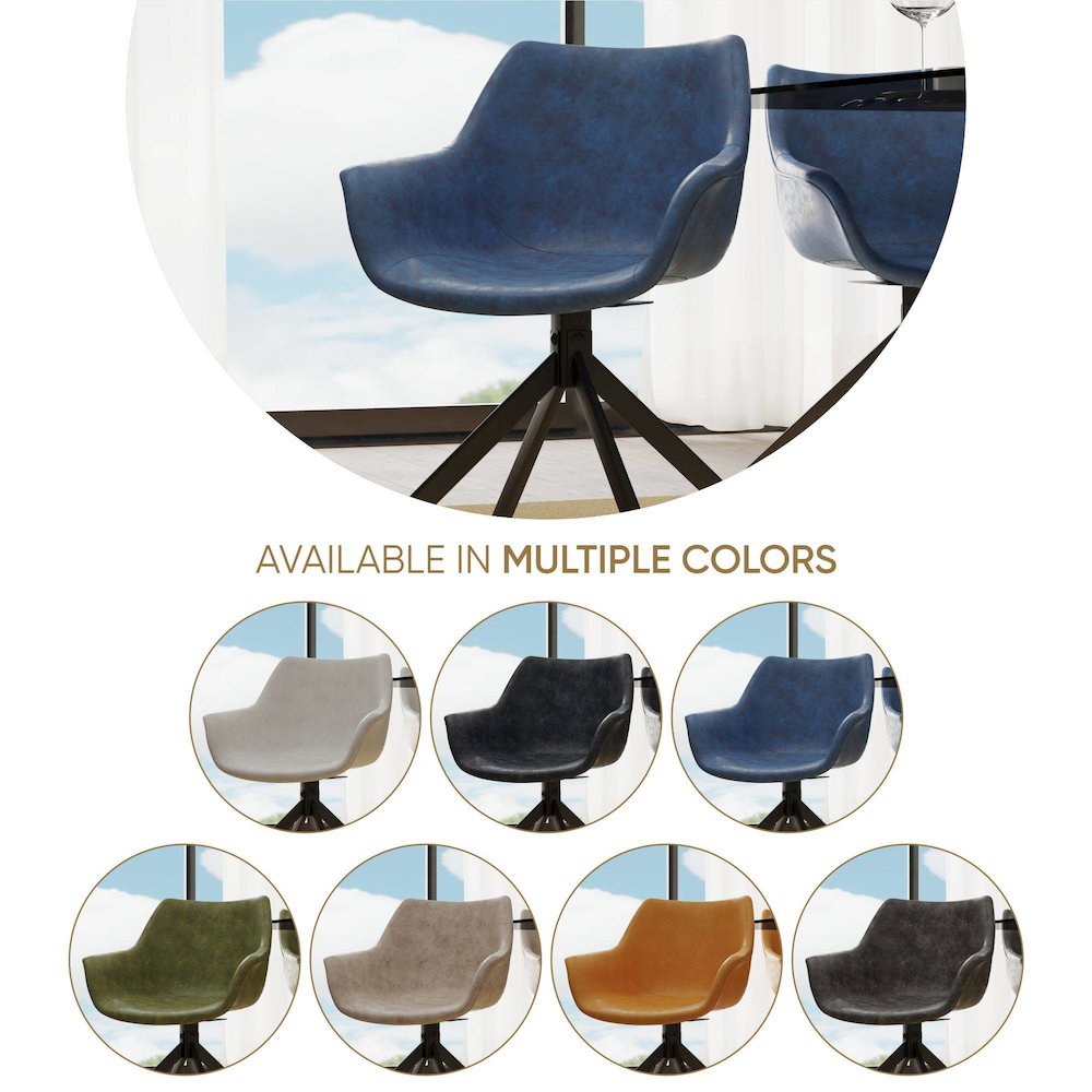 Markley Modern Leather Dining Swival Arm Chair in Light Blue