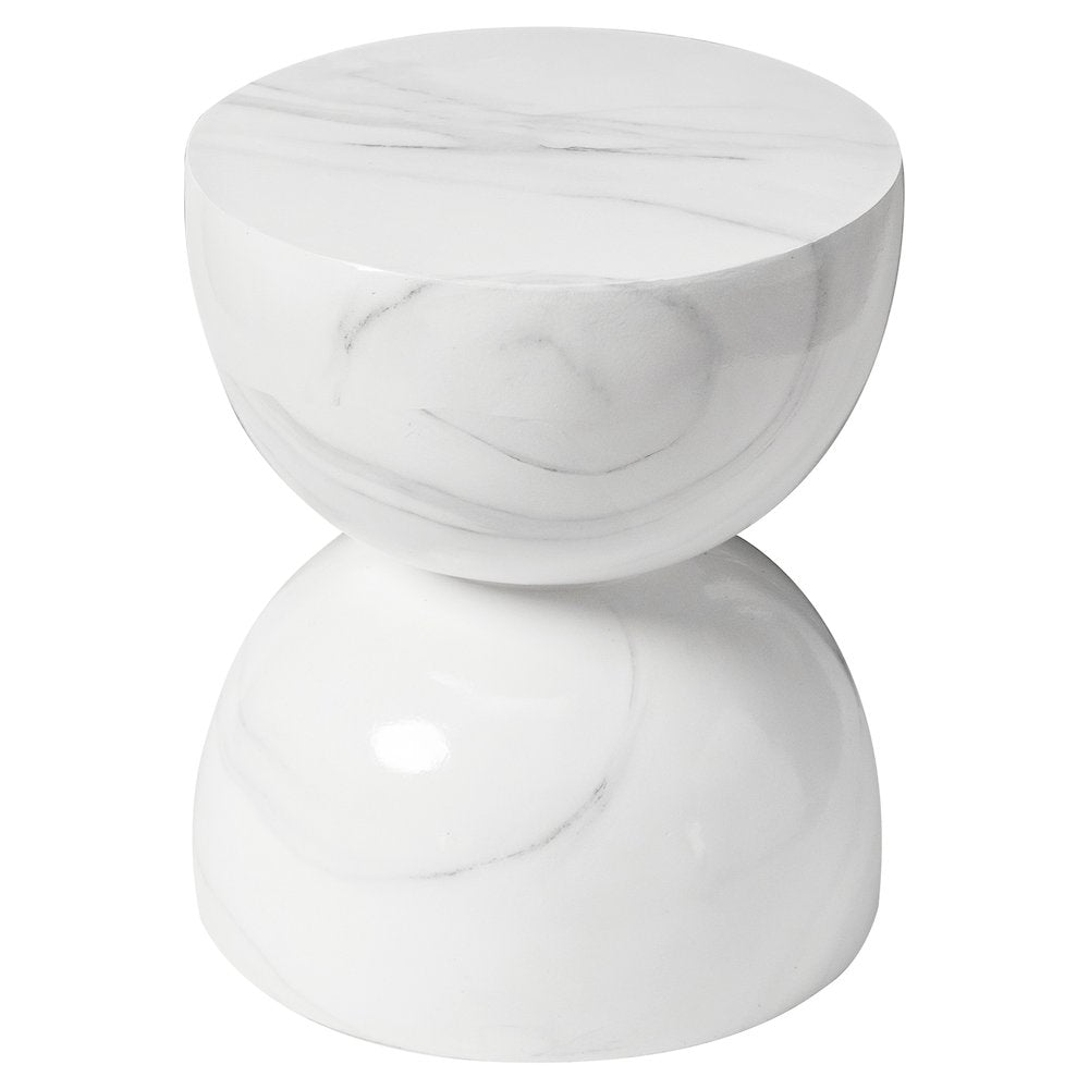 Sage Collection Fiberglass Outdoor Side Table in Marbled White